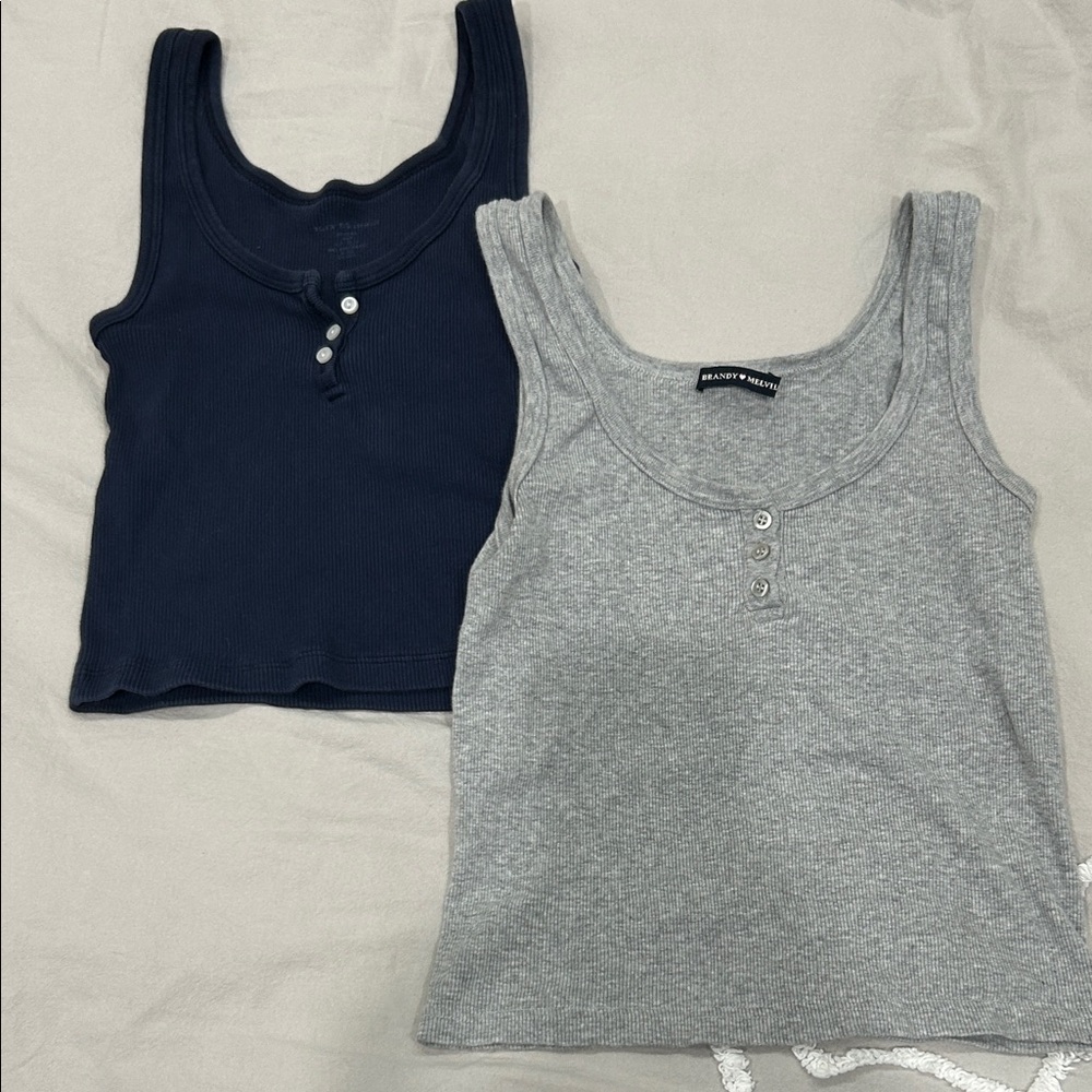 Brandy Melville Ribbed Button Tank Top Lot of 2 Gray Navy